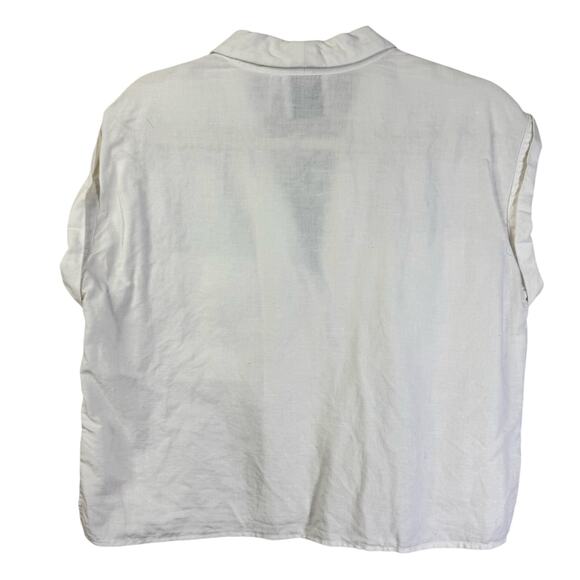 L'ACADEMIE Top Medium Safari Crop Revolve Button Front Shoulder Epaulettes Linen - Picture 4 of 14